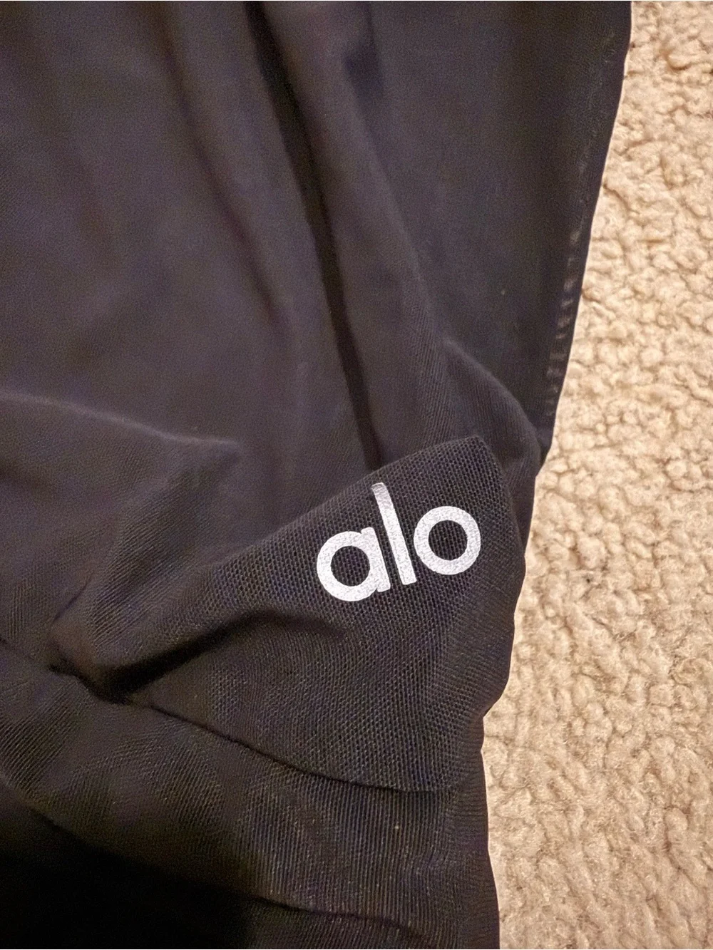 Alo Yoga Black Hooded Pullover Sweatshirt Mesh Hem Oversized Women’s Large